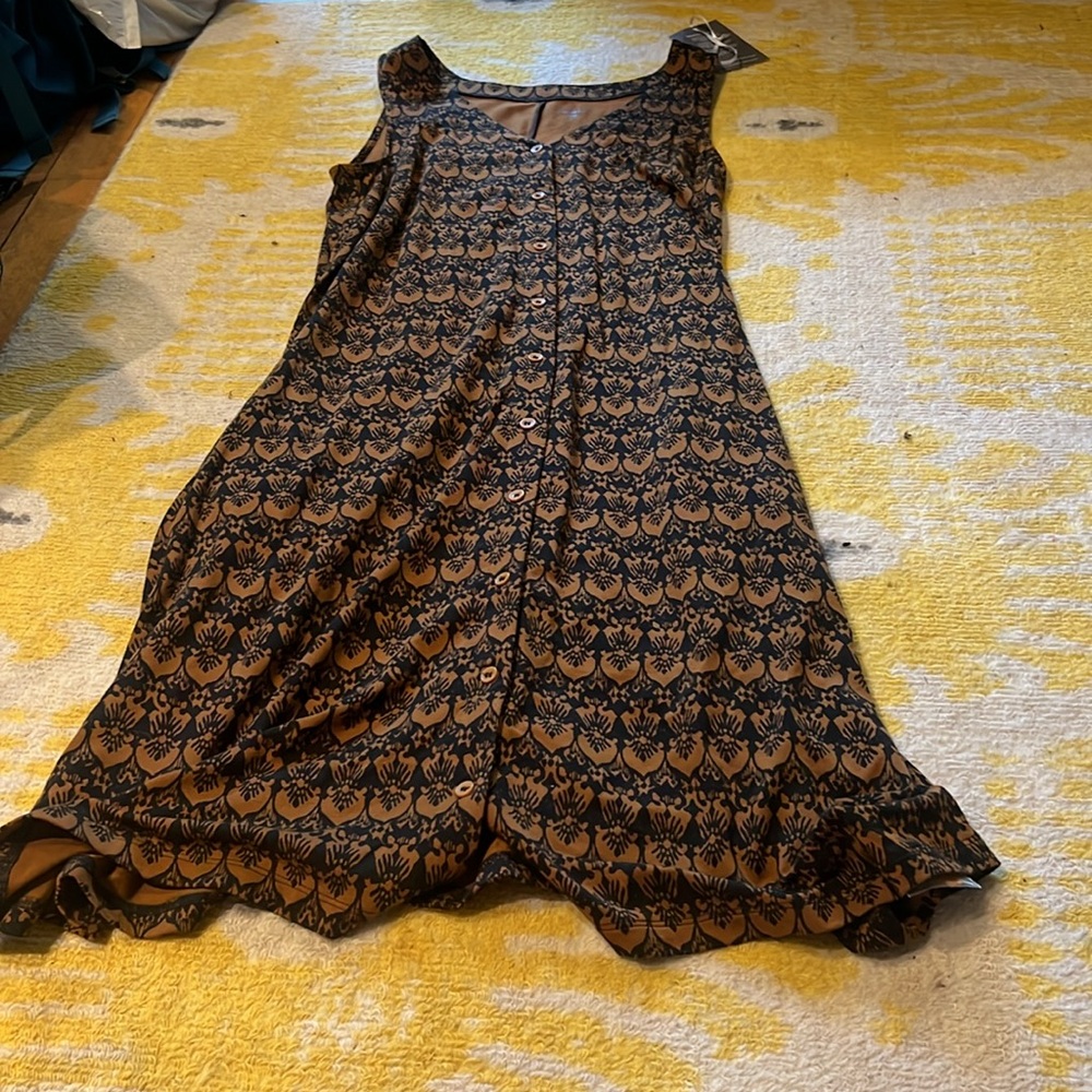 Garnet Hill Black and Tan Midi Dress - Picture 2 of 3